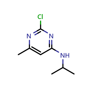 Chemical structure of (2-Chloro-6-methyl-pyrimidin-4-yl)-isopropyl-amine , CAS 1207424-55-2, AChemBlock T96809