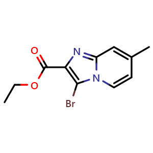 Chemical structure of ethyl 3-bromo-7-methyl-imidazo[1,2-a]pyridine-2-carboxylate , CAS 1119449-00-1, AChemBlock T96817