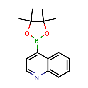 Chemical structure of 4-(4,4,5,5-Tetramethyl-[1,3,2]dioxaborolan-2-yl)quinoline , CAS 1035458-54-8, AChemBlock T96824
