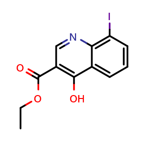 Chemical structure of ethyl 4-hydroxy-8-iodoquinoline-3-carboxylate , CAS 49713-42-0, AChemBlock T96833