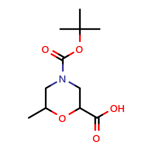 Chemical structure of 4-Boc-6-methylmorpholine-2-carboxylic acid , CAS 1824344-37-7, AChemBlock T96840
