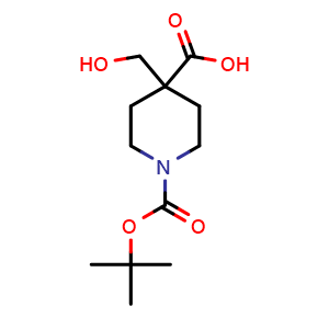Chemical structure of 1-Boc-4-(hydroxymethyl)-4-piperidinecarboxylic acid , CAS 193023-00-6, AChemBlock T96859