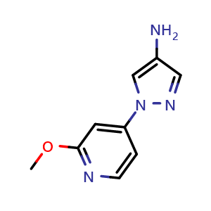 Chemical structure of 1-(2-methoxypyridin-4-yl)-1H-pyrazol-4-amine , CAS 1353856-85-5, AChemBlock T96863