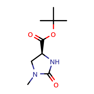 Chemical structure of (S)-tert-Butyl 1-methyl-2-oxoimidazolidine-4-carboxylate , CAS 83056-79-5, AChemBlock T96865