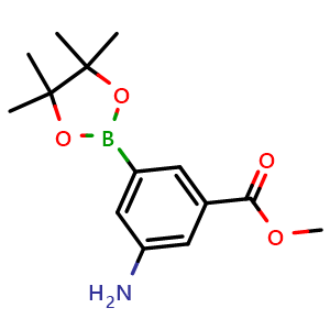 Chemical structure of Methyl 3-amino-5-(4,4,5,5-tetramethyl-1,3,2-dioxaborolan-2-yl)benzoate , CAS 850689-27-9, AChemBlock T96877