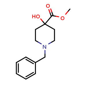 Chemical structure of methyl 1-benzyl-4-hydroxy-piperidine-4-carboxylate , CAS 60437-30-1, AChemBlock T96887