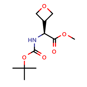 Chemical structure of methyl (2S)-2-(tert-butoxycarbonylamino)-2-(oxetan-3-yl)acetate , CAS 2089671-19-0, AChemBlock T96910