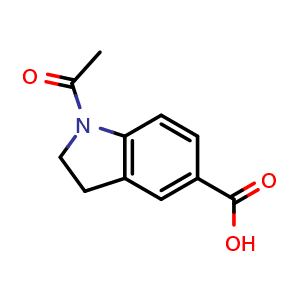 Chemical structure of 1-acetylindoline-5-carboxylic acid , CAS 153247-93-9, AChemBlock T96925