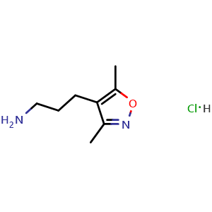 Chemical structure of 3-(3,5-Dimethylisoxazol-4-yl)propan-1-amine hydrochloride , CAS 1185449-91-5, AChemBlock T96937