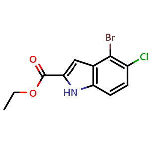 Chemical structure of ethyl 4-bromo-5-chloro-1H-indole-2-carboxylate , CAS 2162414-76-6, AChemBlock T96950