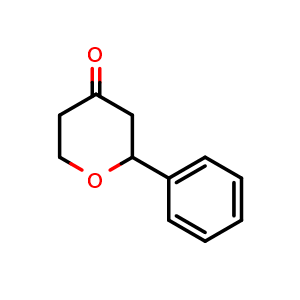 Chemical structure of 2-phenyltetrahydropyran-4-one , CAS 147688-62-8, AChemBlock T97010