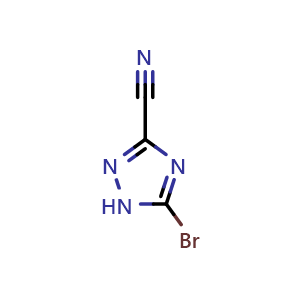 Chemical structure of 5-Bromo-1,2,4-triazole-3-carbonitrile , CAS 1427475-12-4, AChemBlock T97012