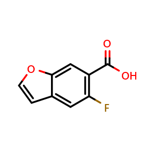 Chemical structure of 5-Fluorobenzofuran-6-carboxylic acid , CAS 1312556-72-1, AChemBlock T97013