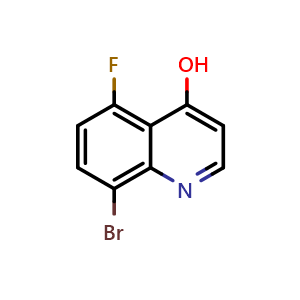 Chemical structure of 8-Bromo-5-fluoroquinolin-4-ol , CAS 1065092-35-4, AChemBlock T97023