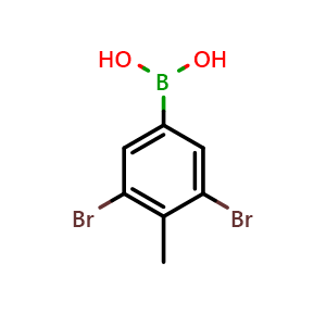 Chemical structure of 3,5-Dibromo-4-methylphenylboronic acid , CAS 2241870-51-7, AChemBlock T97035