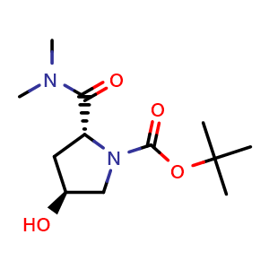 Chemical structure of N-Boc-(2R,4S)-4-hydroxy-N,N-dimethylpyrrolidine-2-carboxamide , CAS 905078-62-8, AChemBlock T97041