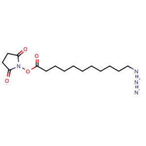 Chemical structure of (2,5-Dioxopyrrolidin-1-yl) 11-azidoundecanoate , CAS 850080-13-6, AChemBlock T97044