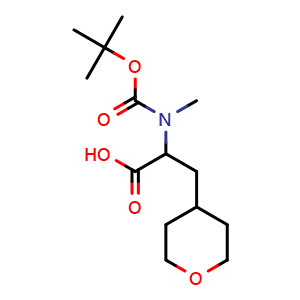 Chemical structure of a-(N-Boc-N-methylamino)tetrahydro-2H-pyran-4-propanoic acid , CAS 1822539-79-6, AChemBlock T97068