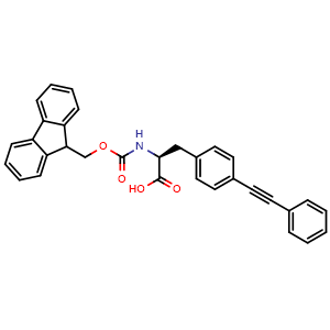 Chemical structure of N-Fmoc-4-(2-phenylethynyl)-L-phenylalanine , CAS 1819336-45-2, AChemBlock T97071
