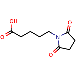 Chemical structure of 2,5-Dioxo-1-pyrrolidinepentanoic acid , CAS 153195-41-6, AChemBlock T97084
