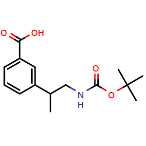 Chemical structure of 3-(1-Boc-aminopropan-2-yl)benzoic acid , CAS 1011293-78-9, AChemBlock T97106