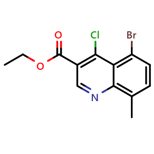Chemical structure of ethyl 5-bromo-4-chloro-8-methylquinoline-3-carboxylate , CAS 1157726-85-6, AChemBlock T97117