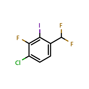 Chemical structure of 1-chloro-4-(difluoromethyl)-2-fluoro-3-iodo-benzene , CAS 2190522-29-1, AChemBlock T97155
