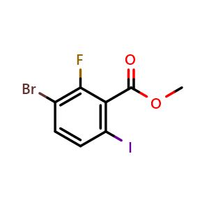 Chemical structure of methyl 3-bromo-2-fluoro-6-iodobenzoate , CAS 1936253-89-2, AChemBlock T97197