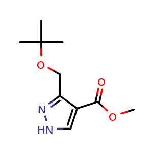 Chemical structure of methyl 3-(tert-butoxymethyl)-1H-pyrazole-4-carboxylate , CAS 2411637-71-1, AChemBlock T97204