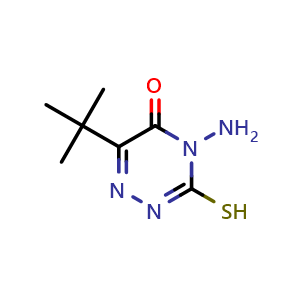 Chemical structure of 4-amino-6-tert-butyl-3-mercapto-1,2,4-triazin-5(4H)-one , CAS 33509-43-2, AChemBlock T97215