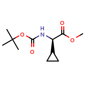 Chemical structure of methyl (2R)-2-(tert-butoxycarbonylamino)-2-cyclopropyl-acetate , CAS 936097-43-7, AChemBlock T97267