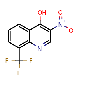 Chemical structure of 3-nitro-8-(trifluoromethyl)quinolin-4-ol , CAS 2322627-28-9, AChemBlock T97302