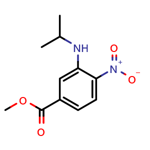 Chemical structure of methyl 3-(isopropylamino)-4-nitrobenzoate , CAS 1400645-23-9, AChemBlock T97327