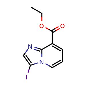 Chemical structure of Ethyl 3-iodoimidazo[1,2-a]pyridine-8-carboxylate , CAS 1262409-63-1, AChemBlock T97334