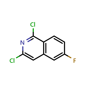 Chemical structure of 1,3-Dichloro-6-fluoroisoquinoline , CAS 1041423-26-0, AChemBlock T97350