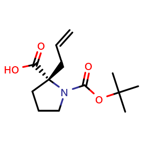Chemical structure of (2S)-2-allyl-1-tert-butoxycarbonyl-pyrrolidine-2-carboxylic acid , CAS 706806-59-9, AChemBlock T97359