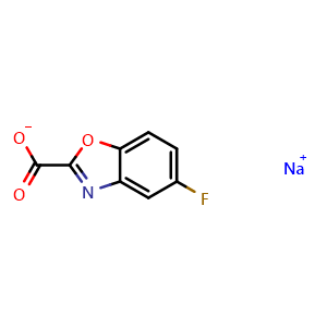 Chemical structure of sodium 5-fluorobenzo[d]oxazole-2-carboxylate , CAS 2387599-94-0, AChemBlock T97369