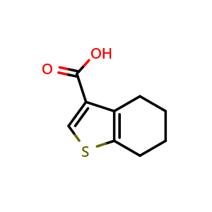 Chemical structure of 4,5,6,7-Tetrahydro-1-benzothiophene-3-carboxylic acid , CAS 19156-54-8, AChemBlock T97392