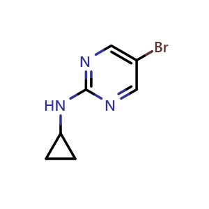 Chemical structure of 5-Bromo-N-cyclopropylpyrimidin-2-amine , CAS 886366-20-7, AChemBlock T97410