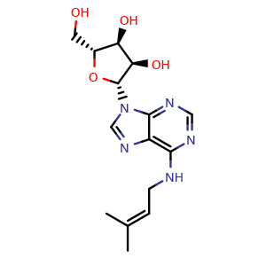 Chemical structure of N6-(3-Methyl-2-butenyl)adenosine , CAS 7724-76-7, AChemBlock T97419