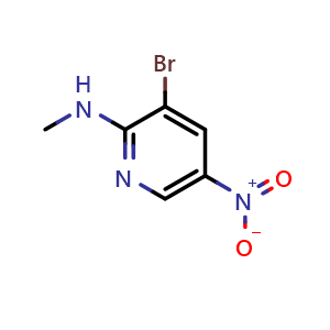 Chemical structure of 3-bromo-N-methyl-5-nitropyridin-2-amine , CAS 346640-65-1, AChemBlock T97441
