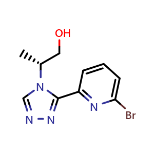 Chemical structure of (R)-2-(3-(6-bromopyridin-2-yl)-4H-1,2,4-triazol-4-yl)propan-1-ol , CAS 2089624-53-1, AChemBlock T97484