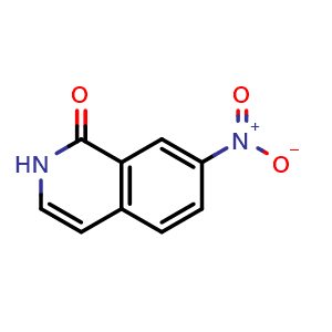 Chemical structure of 7-nitroisoquinolin-1(2H)-one , CAS 20141-83-7, AChemBlock T97485