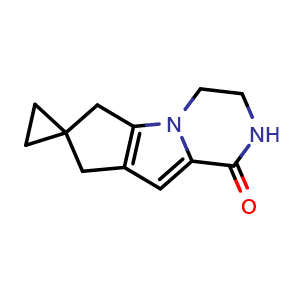 Chemical structure of spiro[1,10-diazatricyclo[6.4.0.02,6]dodeca-2(6),7-diene-4,1'-cyclopropane]-9-one , CAS 2411634-52-9, AChemBlock T97495