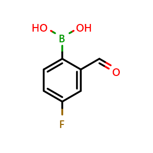 Chemical structure of 4-Fluoro-2-formylbenzeneboronic acid , CAS 825644-26-6, AChemBlock T97538