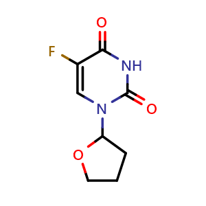 Chemical structure of 5-fluoro-1-(oxolan-2-yl)-1,2,3,4-tetrahydropyrimidine-2,4-dione , CAS 17902-23-7, AChemBlock T97570