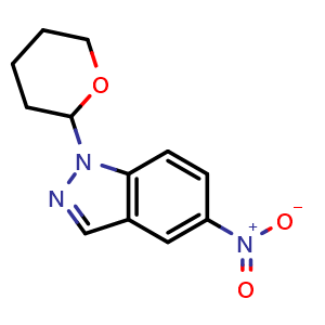 Chemical structure of 1-(tetrahydro-2H-pyran-2-yl)-5-nitro-1H-indazole , CAS 150187-64-7, AChemBlock T97574