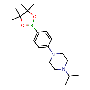 Chemical structure of 1-propan-2-yl-4-[4-(4,4,5,5-tetramethyl-1,3,2-dioxaborolan-2-yl)phenyl]piperazine , CAS 1073354-18-3, AChemBlock T97582