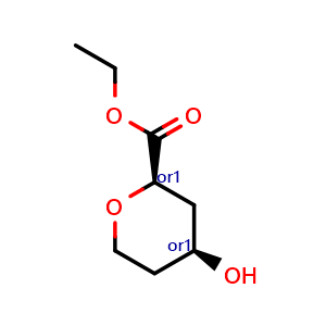 Chemical structure of ethyl cis-4-hydroxytetrahydropyran-2-carboxylate , CAS 2570276-53-6, AChemBlock T97595