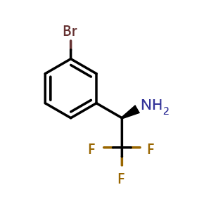 Chemical structure of (1R)-1-(3-bromophenyl)-2,2,2-trifluoroethylamine , CAS 843608-54-8, AChemBlock T97611